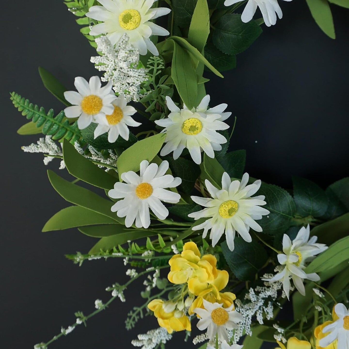 Summer Floral Wreath for Front Door, 20 Inch Artificial Wreath with Daisy Flowers, Floral Wreath for Porch, Window, Outdoor and Indoor Wall Decor, Farmhouse Home Decoration"