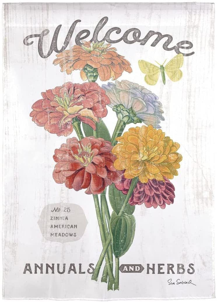 Welcome Zinnias Garden Flag 2 Sided Strie