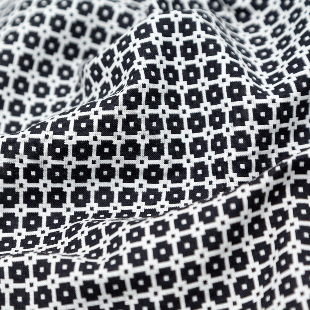 1 Yard Italian Black and White Geometric Stretch Cotton Jacquard