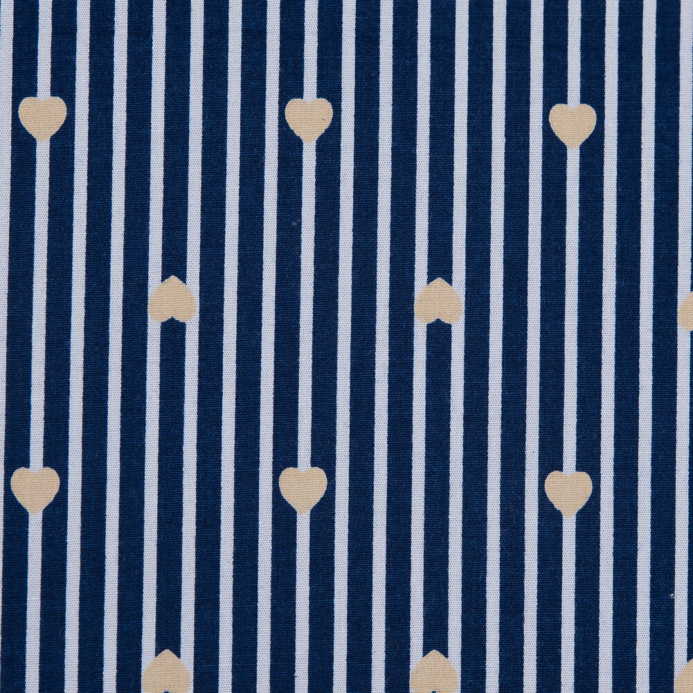 1 Yard Yellow, White and Blue Hearts and Stripes Stretch Cotton Poplin Fabric