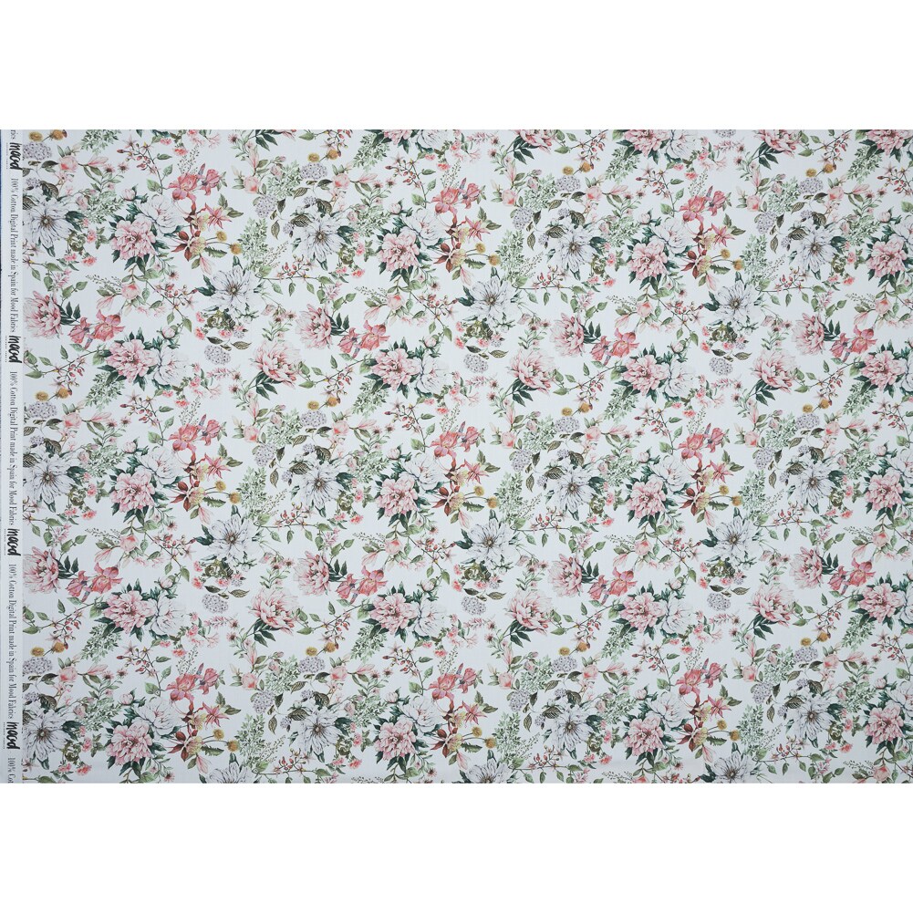 1 Yard Cotton Poplin Pink and Green Floral Les Fleurs de Lamour Print Fabric