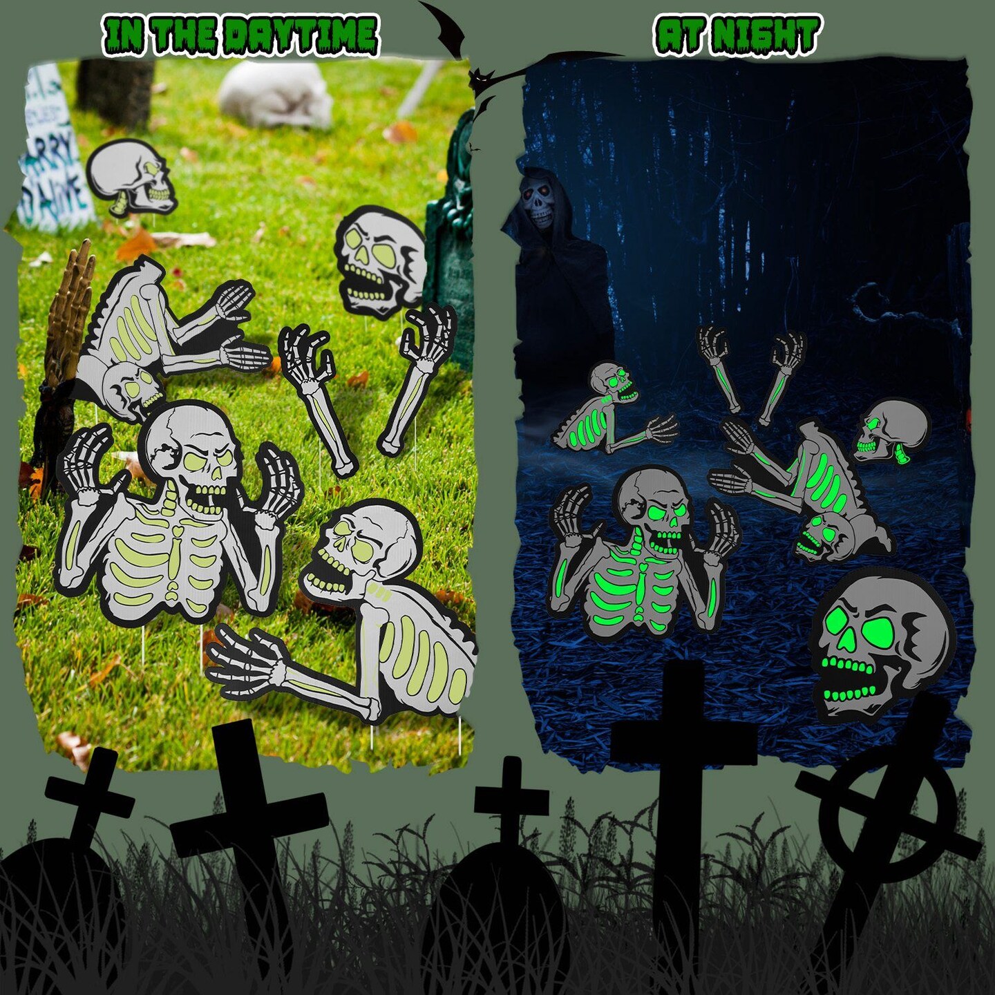 Halloween Yard Sign Decorations Glow in the Dark Halloween Fluorescence Lawn Sign with 10 Stakes for Haunted House Garden Yard and Scary Theme Party