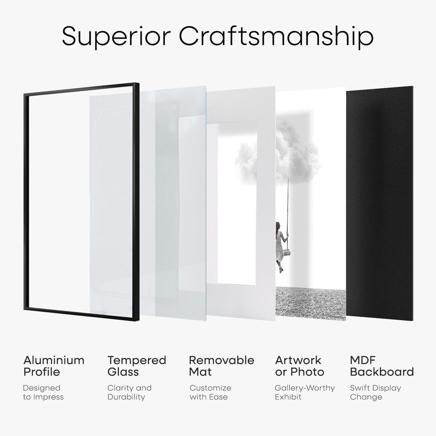 Black 12x12 Picture Frames, High End Metal 12 x 12 Square Poster Frame with Mat 10 x 10 Photo, 12x12 Black Frame Matted to 10x10 Print, 12by12 Thin Frames, Tempered Glass, Wall Kit, Set of 1