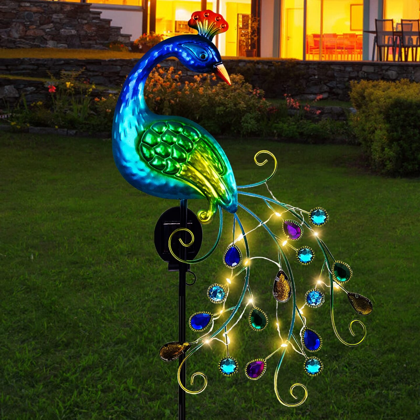 Metal Peacock Garden Solar Lights Outdoor Decorative Garden Stake Lights- Waterproof Peacock Solar Landscape LED Path Light Patio Yard Lawn Outside Decoration