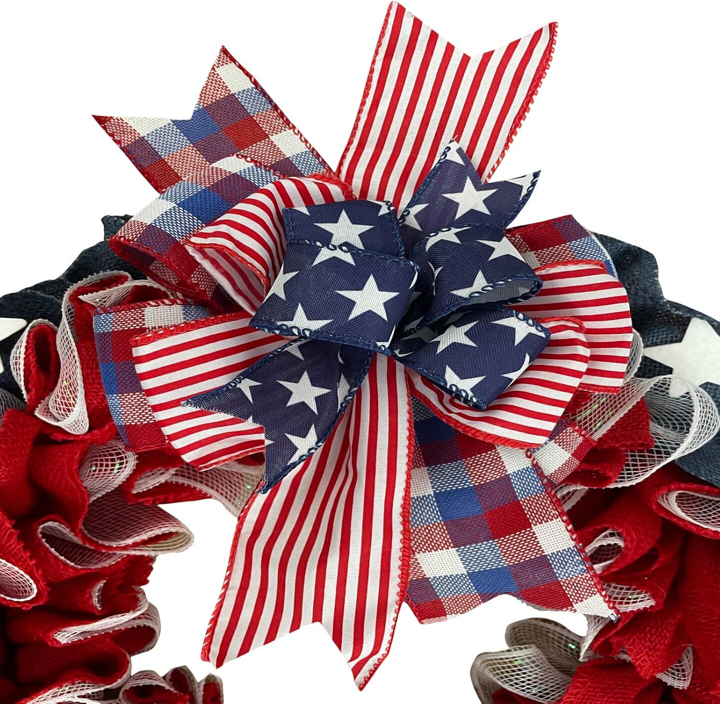 Patriotic Wreaths, Memorial Day Wreath, 4th of July American Flag Wreath for Front Door Decorations (Bule&red)