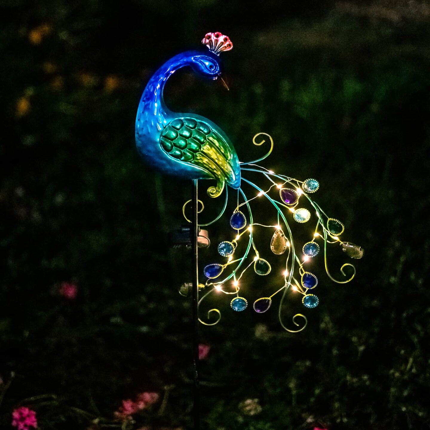 Metal Peacock Garden Solar Lights Outdoor Decorative Garden Stake Lights- Waterproof Peacock Solar Landscape LED Path Light Patio Yard Lawn Outside Decoration