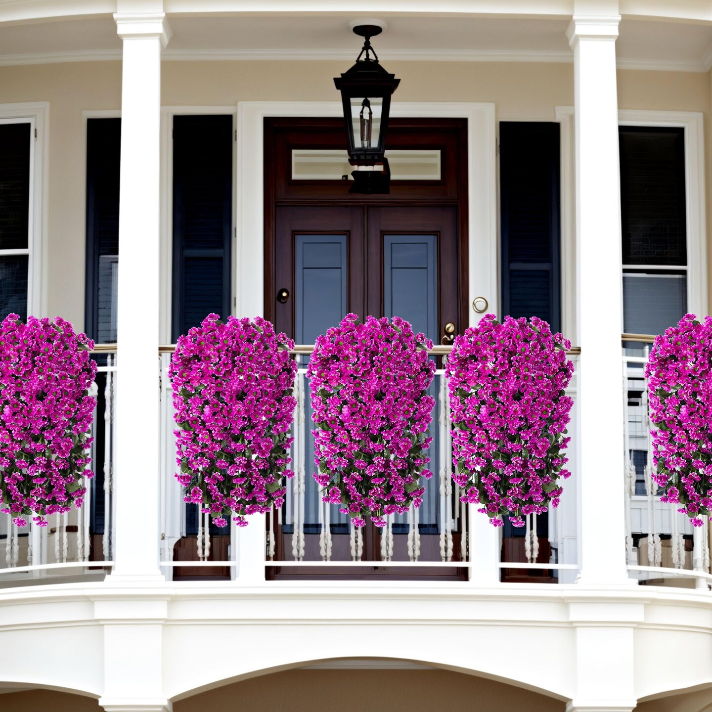 Artificial Fake Hanging Flowers Plants for Outdoor Summer Decoration,2 PCS Faux Silk Fuchsia Orchid Long Vines Stems Bouquet UV Resistant for Wall Home Porch Patio Outside(Violet)