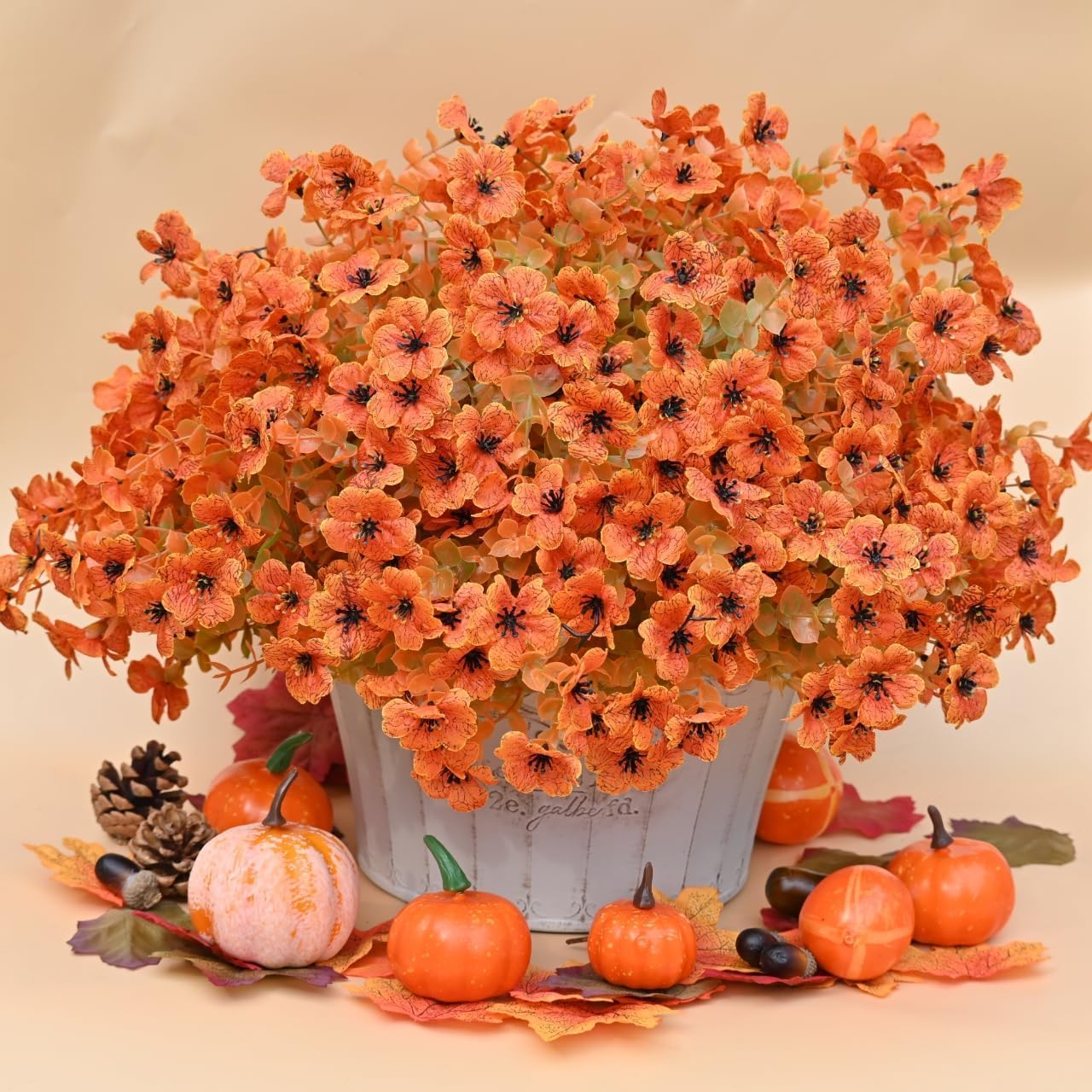 12-Pack Artificial Fall Flowers with Eucalyptus – UV-Resistant Faux Daisy Stems for Indoor & Outdoor Home, Garden, Porch, Patio, Balcony, Autumn Decor