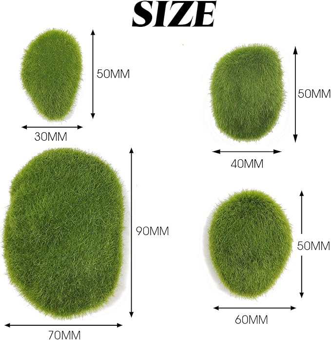40PCS Artificial Moss Rocks (4 Sizes), Green Moss Decor for Floral Arrangements, Fairy Gardens and Crafting