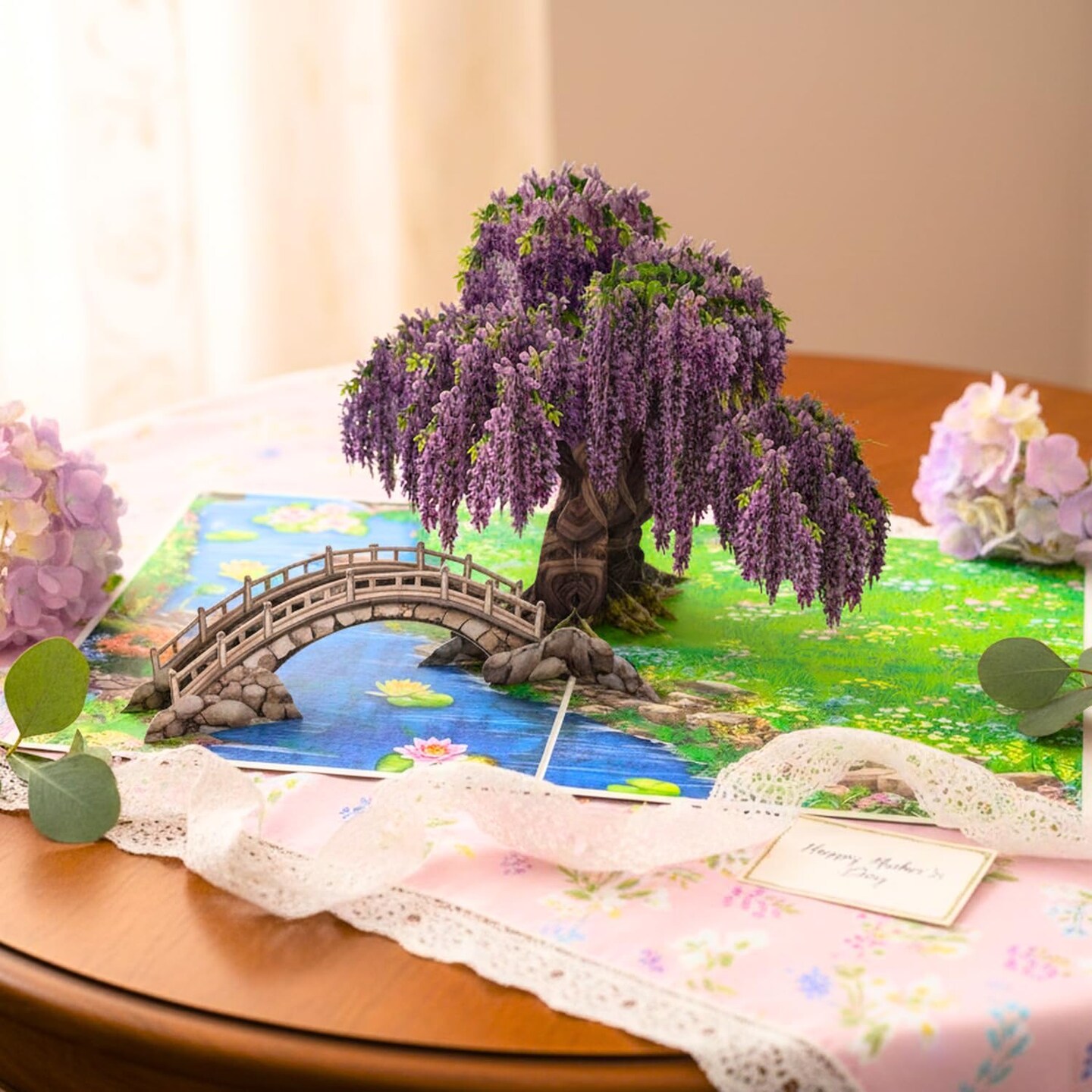 Mother’s Day Card Making Kit – Wisteria 3D Pop-Up Greeting Card for Mom, Wife, Daughter, Sister, Grandma, 6x8 in with Envelope & Message Note