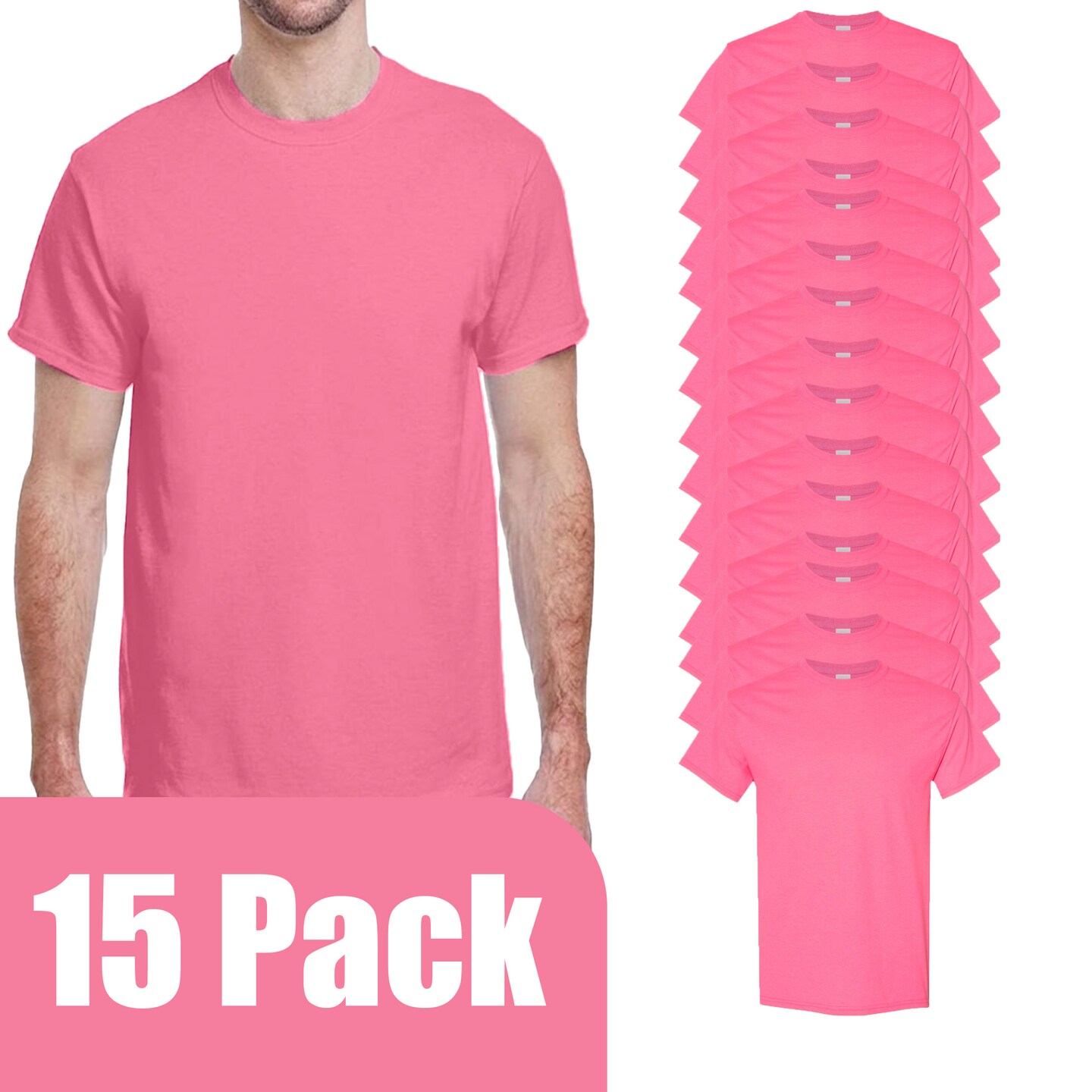 Gildan Adult's Heavy Cotton Crewneck T-Shirt, Casual Classic Fit Hi Vis Safety Pink shirt
