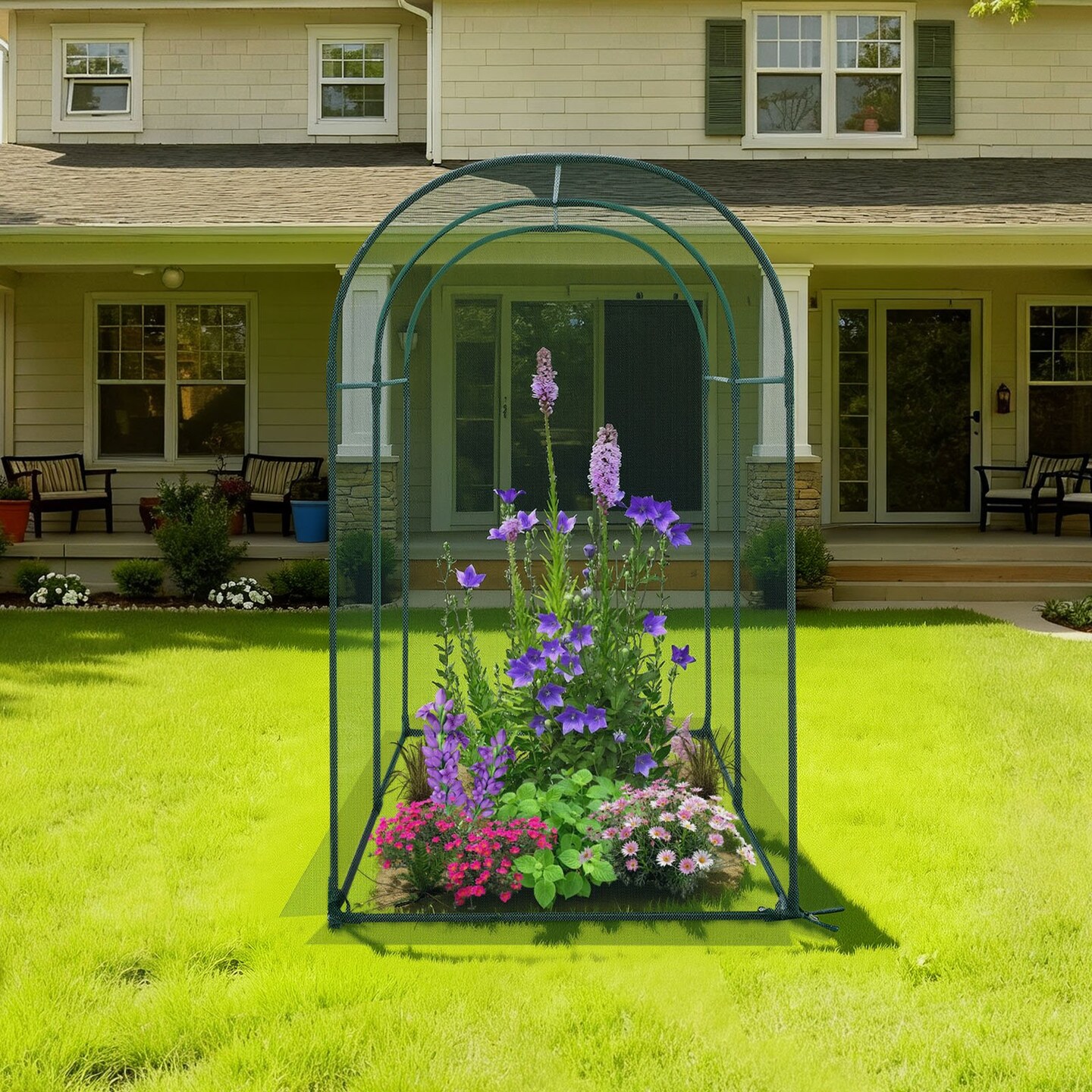 Garden Plant Cage Protective Netting Enclosure Steel Frame Vegetable Fruit Protection Cage Outdoor Plant Cover Green
