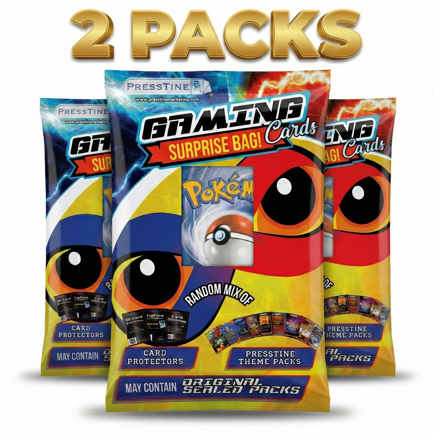 Set of 2 Presstine Pokemon Surprise Bag Trading Cards Mystery Pack