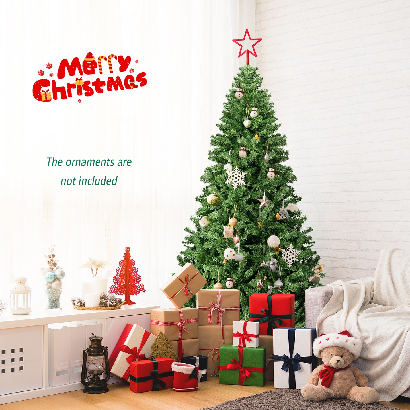 Costway 6FT/7.5FT/9FT PVC Christmas Tree Hinged Solid Metal Legs