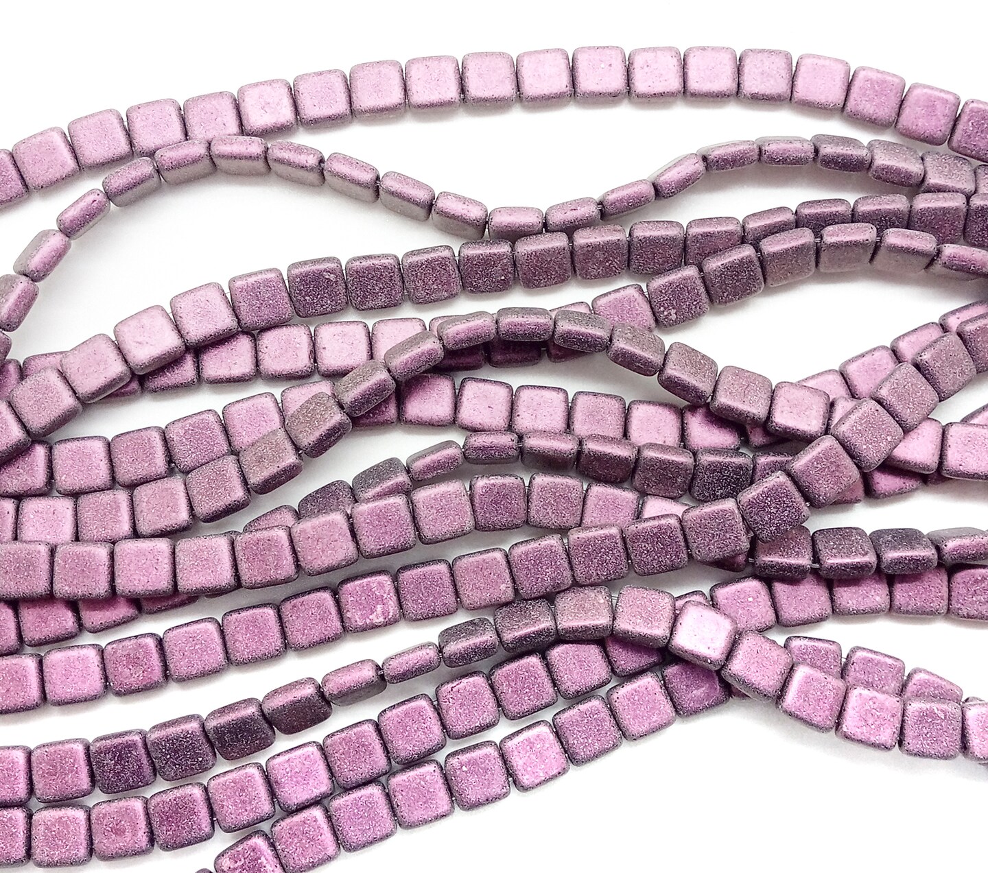 CzechMates Tile Beads, 50 pc Strand, Pink Metallic Suede, Adorabilities
