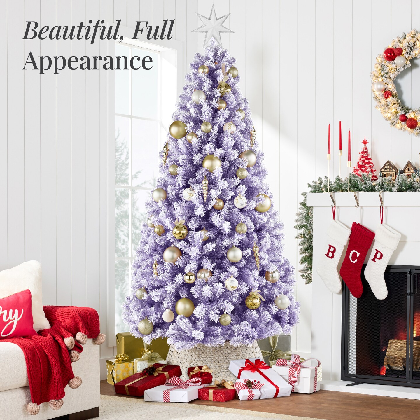 Best Choice Products Artificial Flocked Christmas Tree, 6ft Premium Unlit Colorful Pine Holiday Décor w/Stand