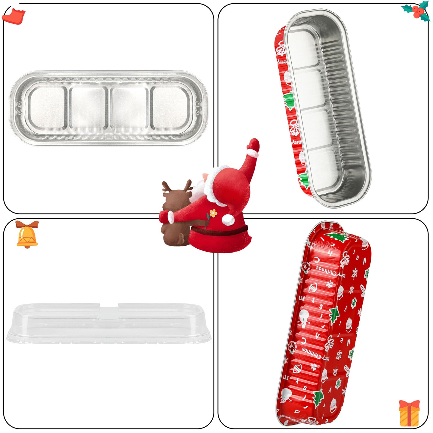 Cupcake Liners with Lids, 50PCS 6.8OZ Disposable Mini Cake Pans Disposable Aluminum Foil Baking Cups with Lids Aluminum Loaf Pans for Brithday,Red Christmas