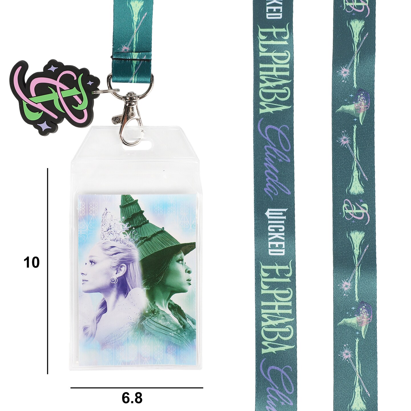 Wicked Elphaba and Glinda 22-inch Lanyard with Clear ID Sleeve and Rubber Charm