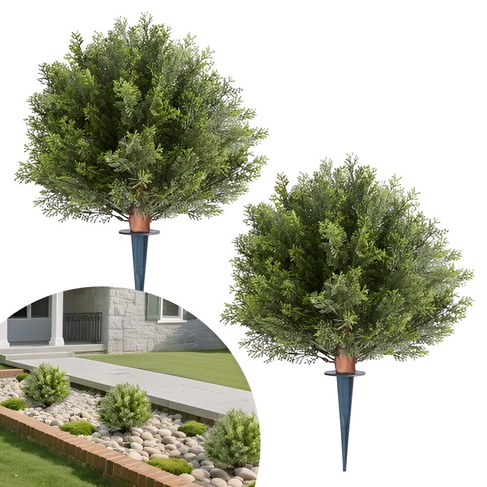 2 Pack 16 Inch Artificial Cypress Topiary Trees with Ground Spike