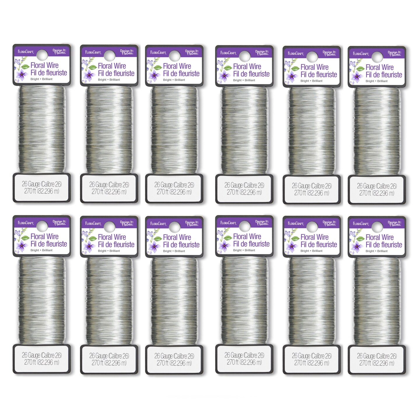 Multipack of 12 - FloraCraft 26 Gauge Floral Wire 270'-Bright Silver