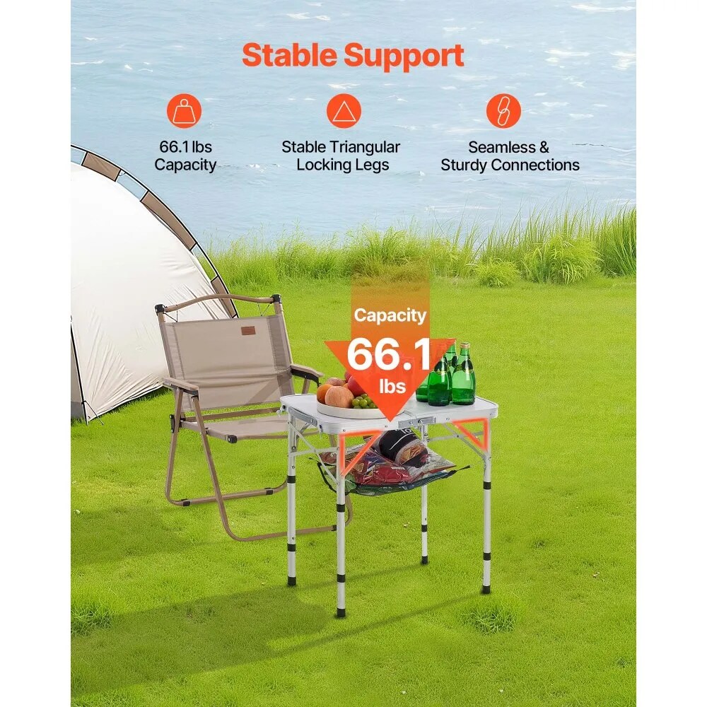 Portable Aluminum Folding Camping Table 24x16in for BBQ Picnic