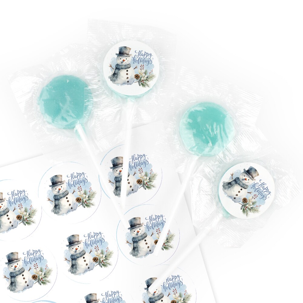 130 Count Happy Holidays Snowman Do-It-Yourself Light Blue Lollipops & Stickers For Fun DIY Favors, Goodie Bags, Classroom Treats & More - Assembly Required
