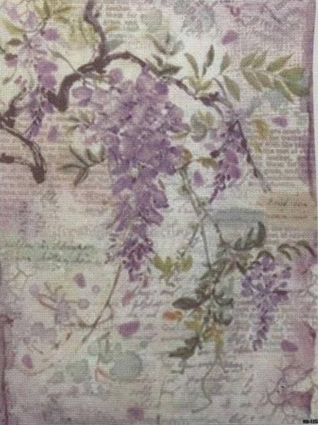 Wisteria Dreams Designer Printed AIDA Fabric. Canvas for embroidery with an applied background KF-1352A