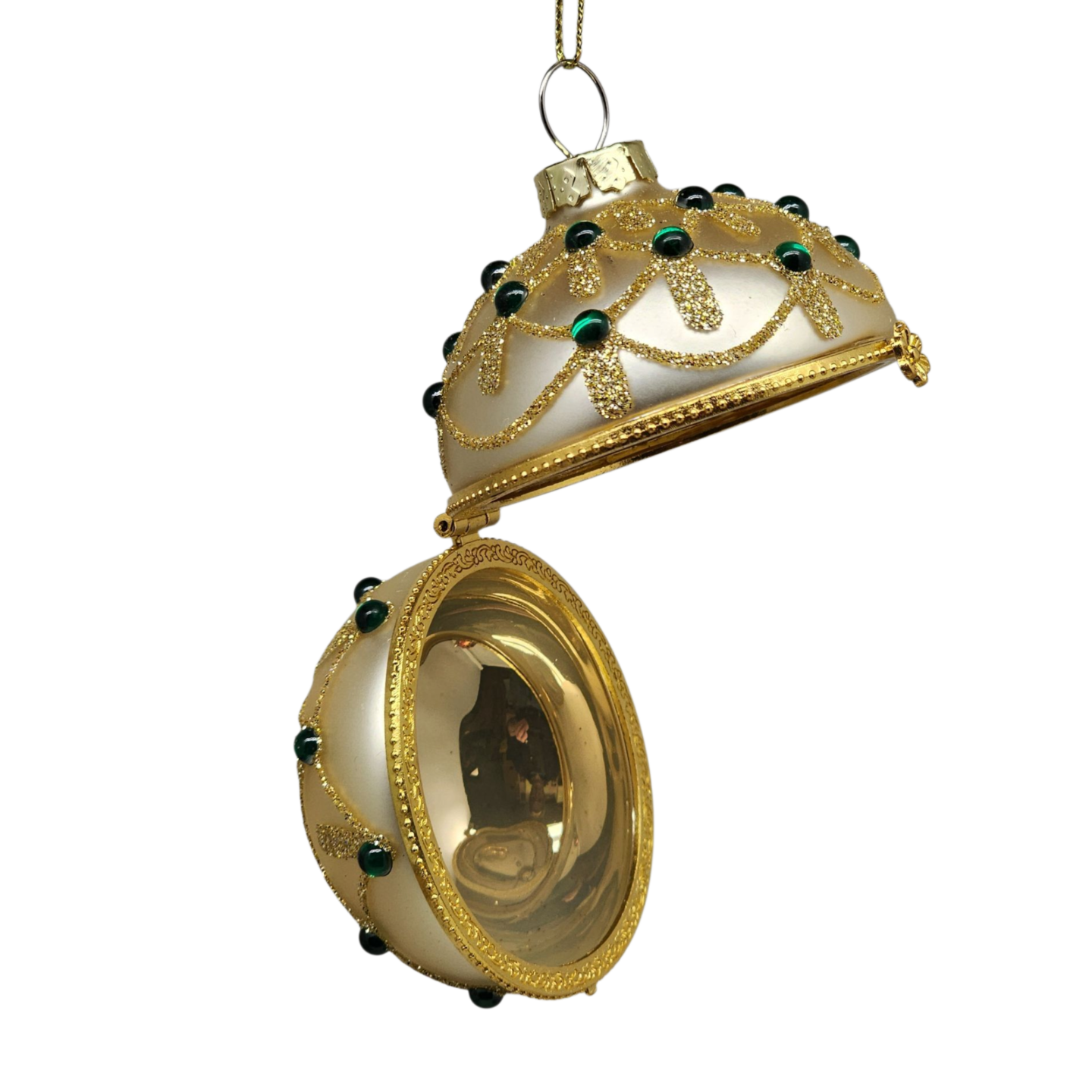 Glittered Hinged Ball Ornament - Ivory Glow