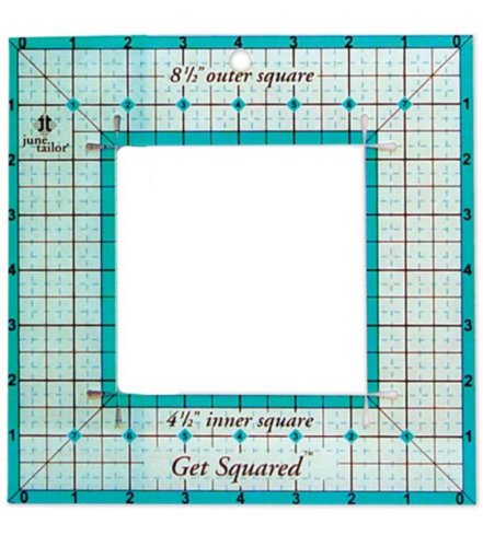 June Tailor Get Squared Ruler 8½" Outer / 4½" Inner – Quilting Square Ruler for Accurate Block Trimming & Fussy Cutting