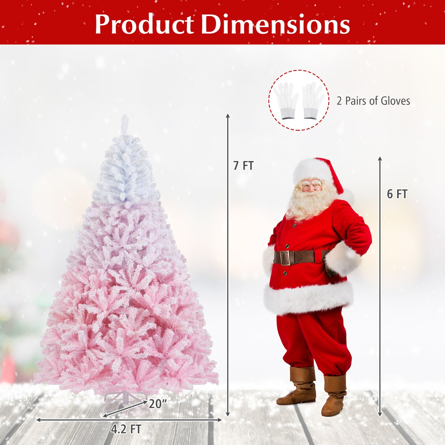 White-Pink Artificial Christmas Tree, Flocked Snowy Holiday Tree