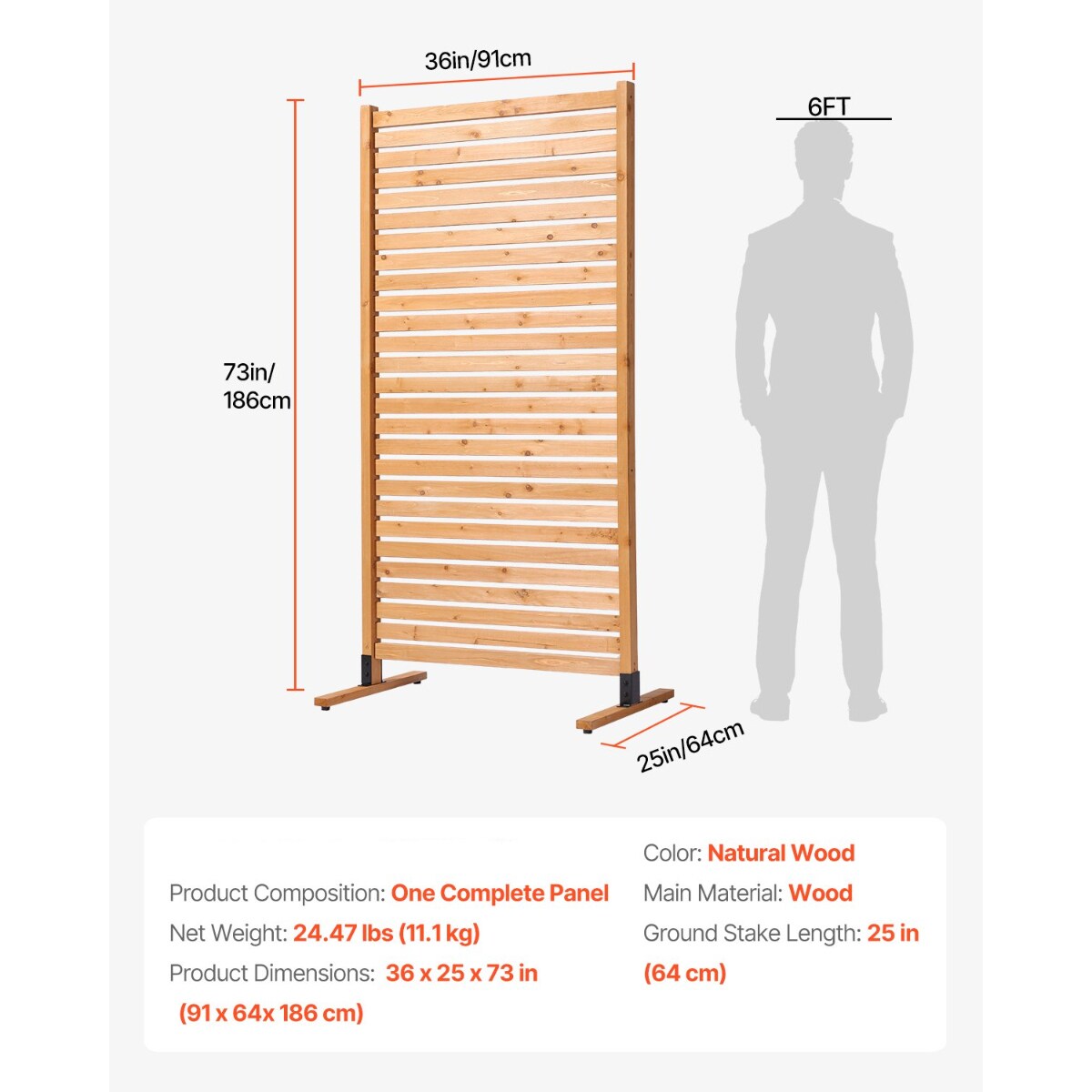 Wooden Privacy Screen, Freestanding Outdoor Divider for Patio & Garden