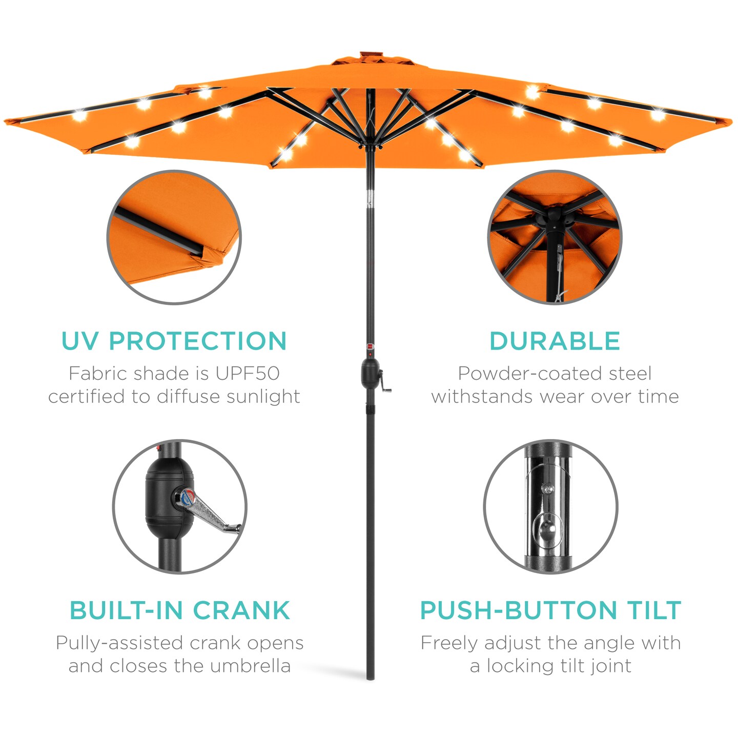 Best Choice Products 10ft Solar LED Lighted Patio Umbrella w/ Tilt Adjustment, UV-Resistant Fabric