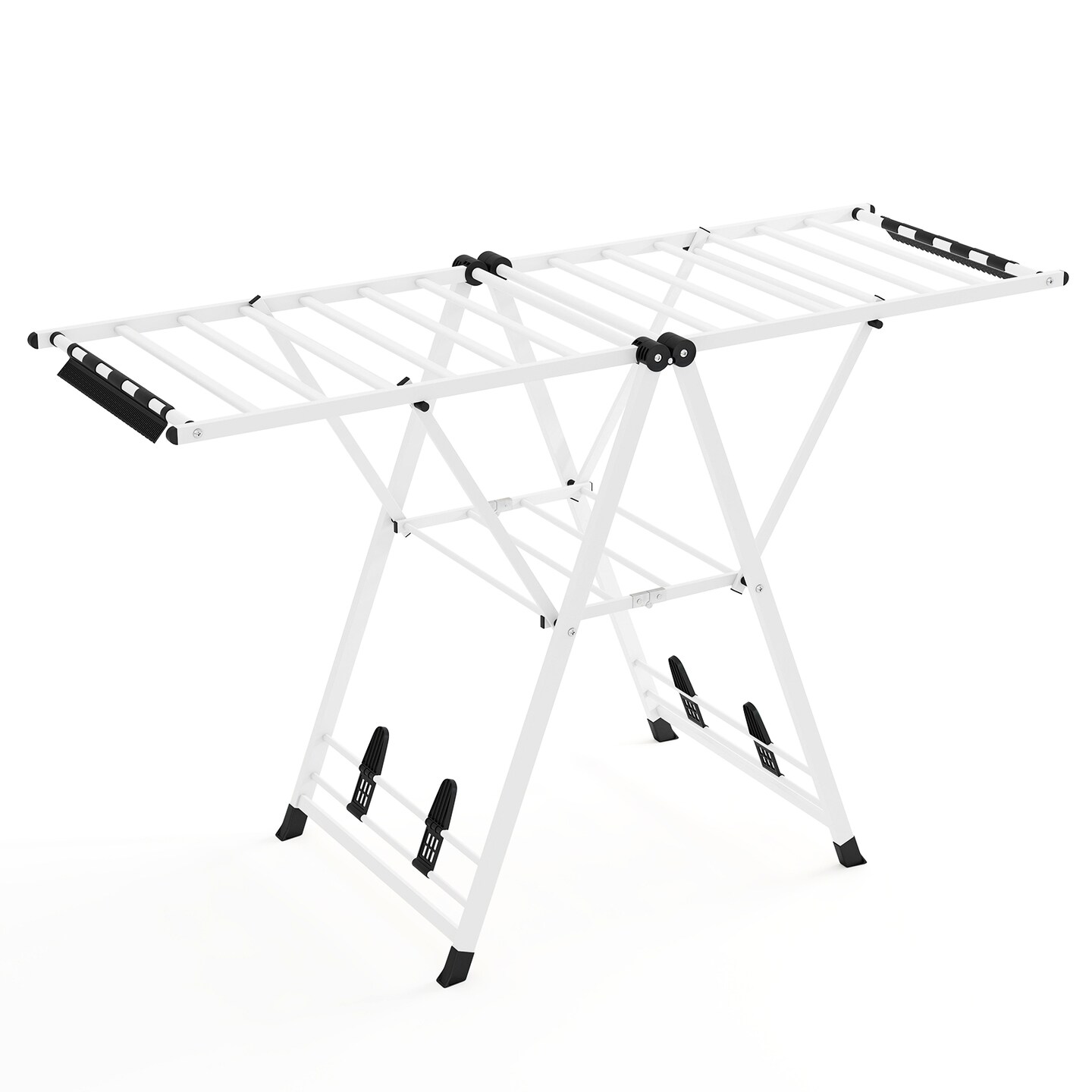 White Metal Adjustable 2-Tier Clothes Drying Rack with Sock Clips and Shoe Rails