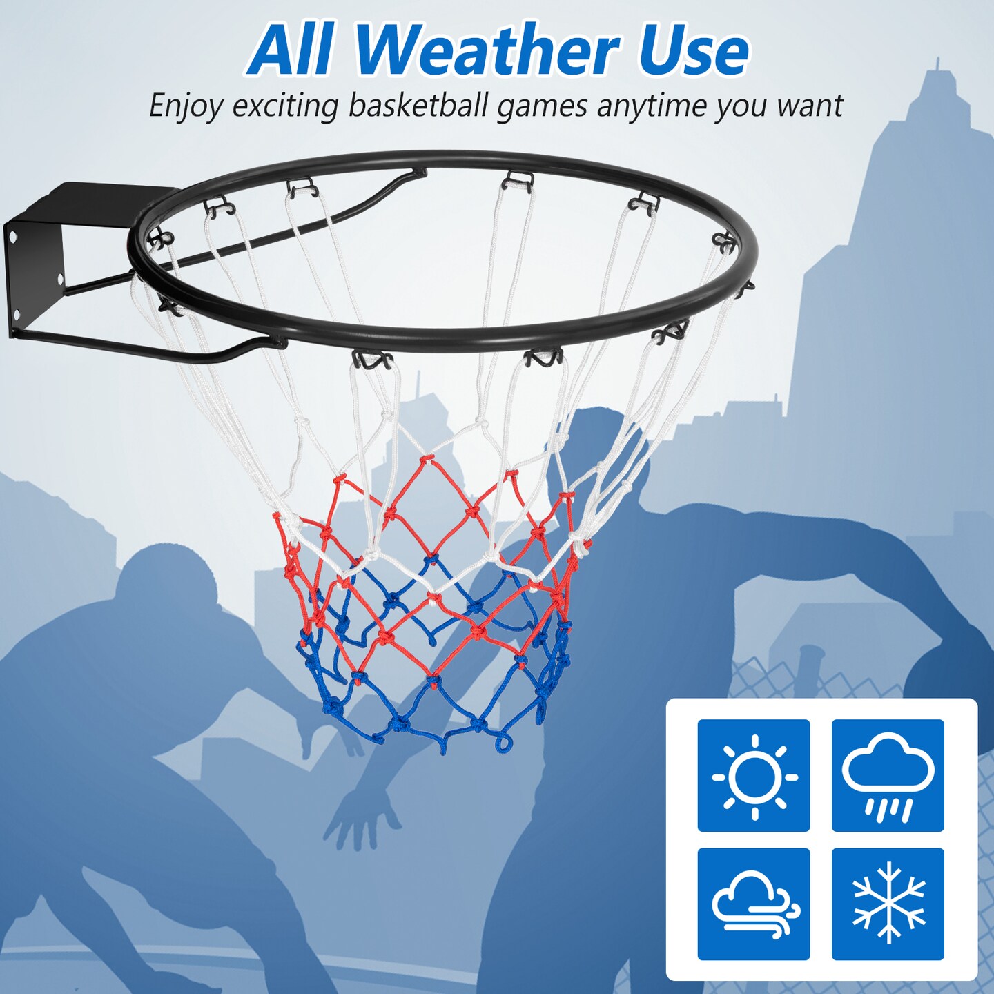 18-Inch Basketball Rim Replacement with All Weather Net and Installation Hardware