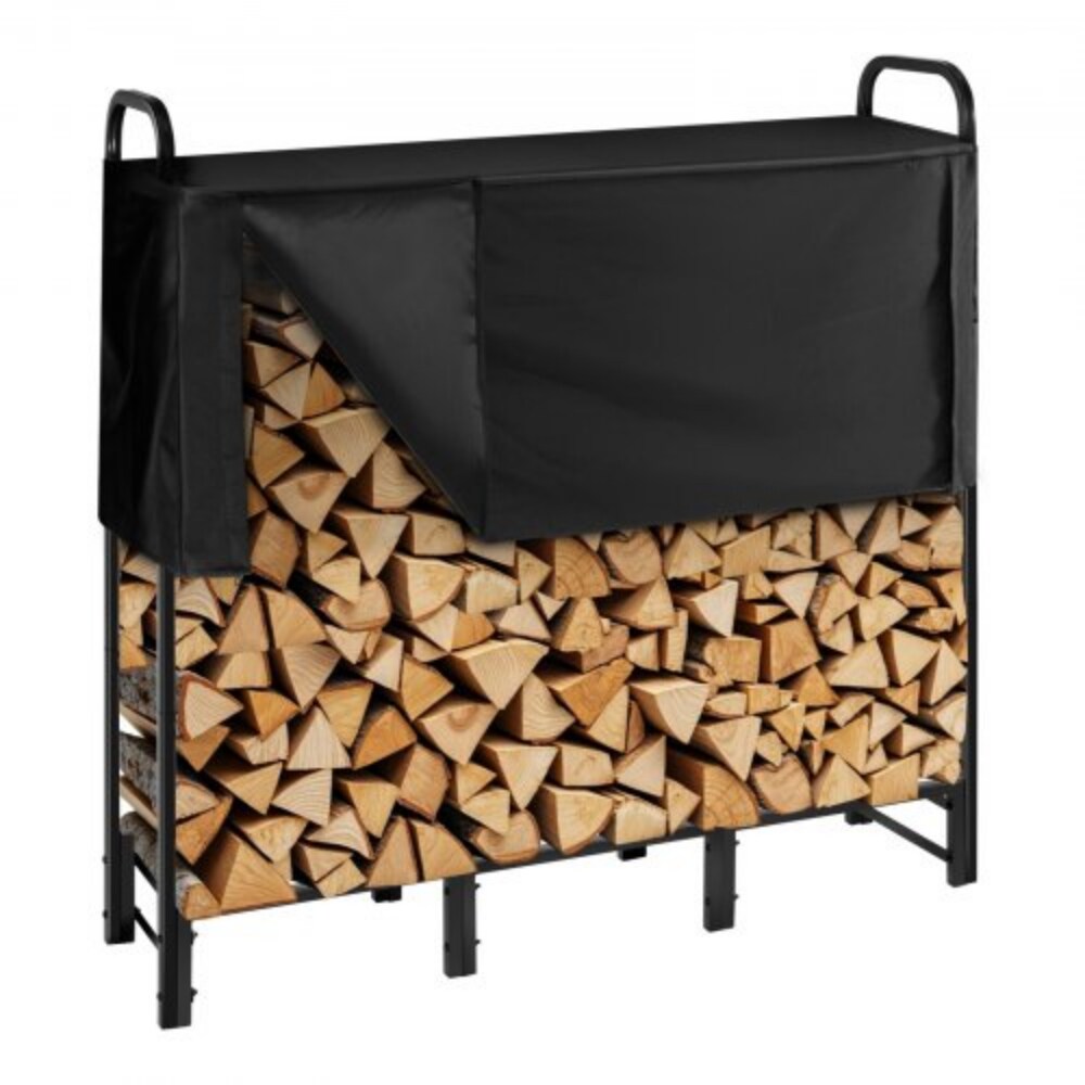 Firewood Storage Rack 4 Foot Outdoor Metal Holder with Waterproof Cover