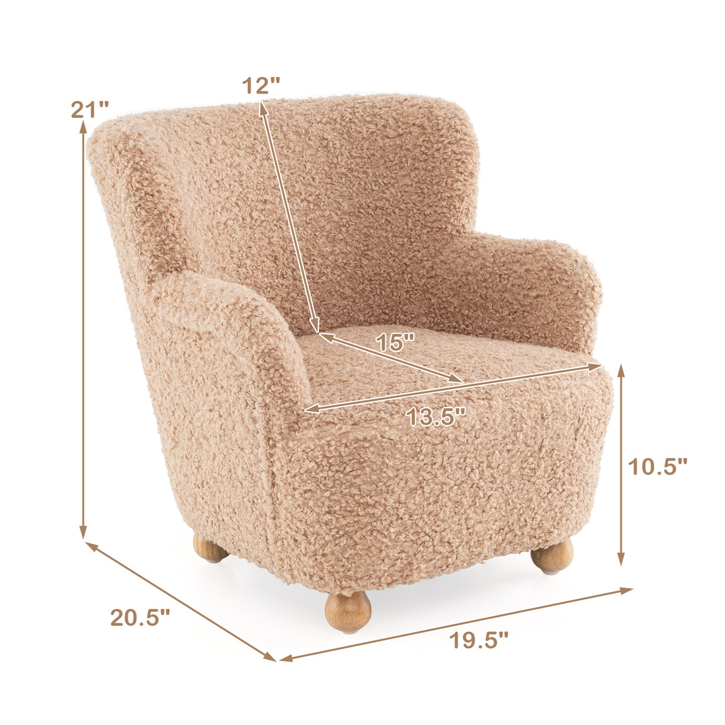 Nude Pink Sherpa Kids Sofa Chair for Toddlers Comfortable Rubber Wood Couch for Playroom or Nursery