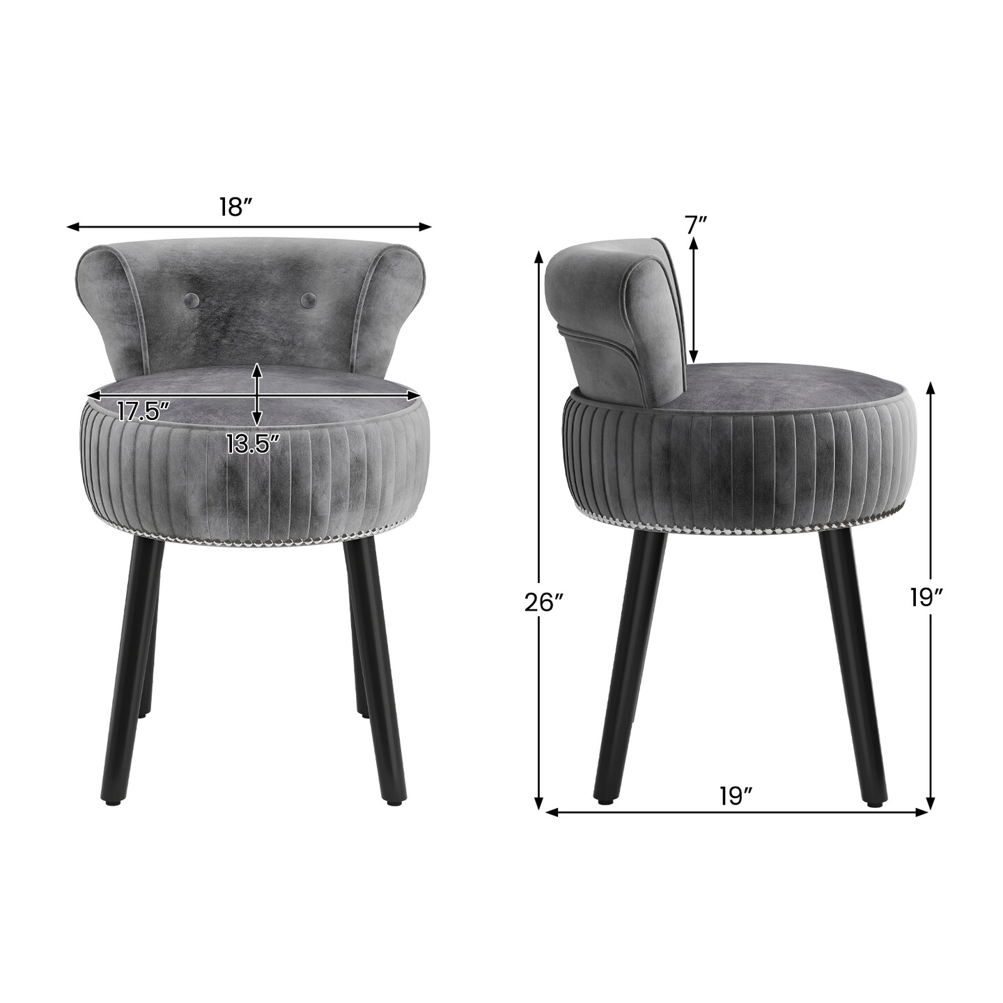 Velvet Vanity Chair with Tufted Back Rubber Wood Frame Small Makeup Stool for Bedroom