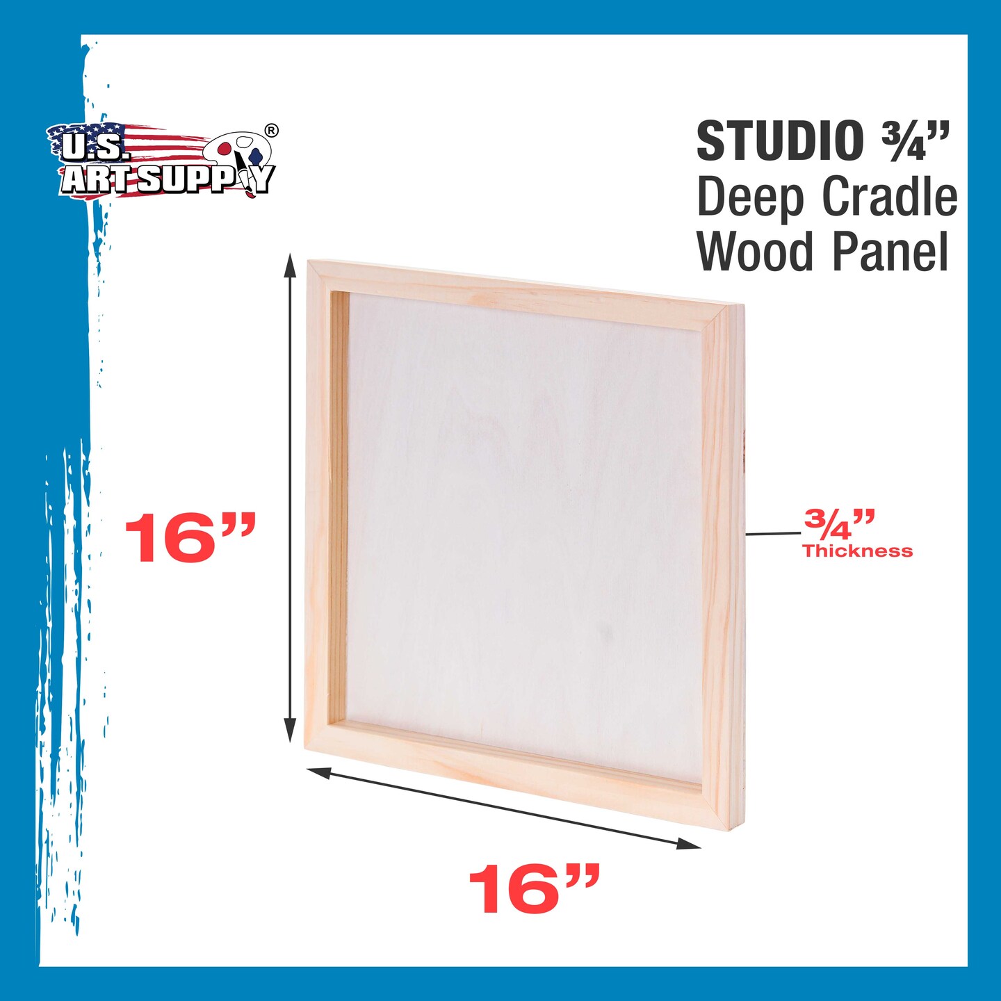 Unfinished Cradled Wood Panels for Painting, 2 Pack of 16x16 inch - Studio Birch Wooden Canvas Boards 3/4&#x22; Deep - Mixed-Media Craft, Acrylic, Oil, Encaustic, Paint Pouring Panel Board