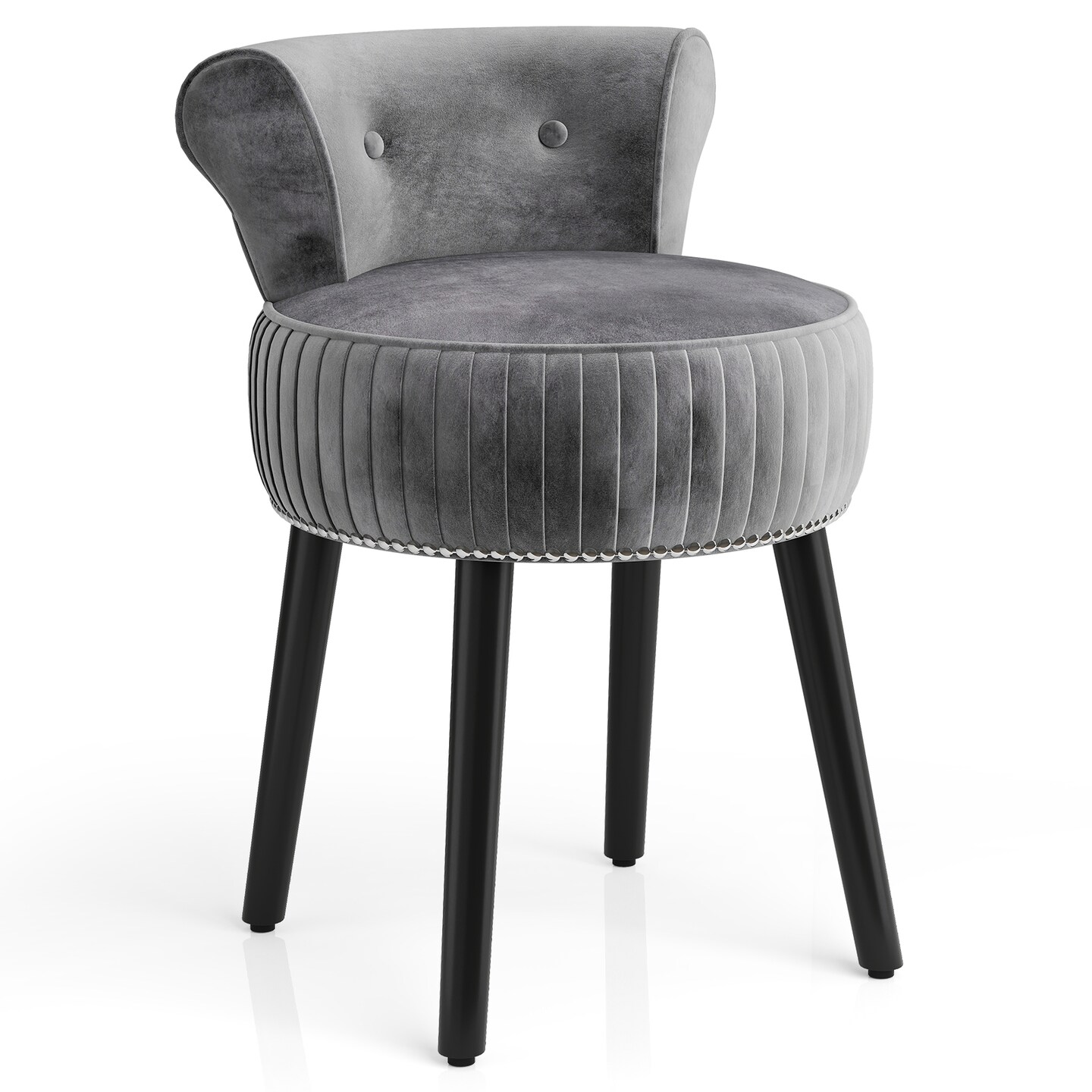 Velvet Vanity Chair with Tufted Back Rubber Wood Frame Small Makeup Stool for Bedroom