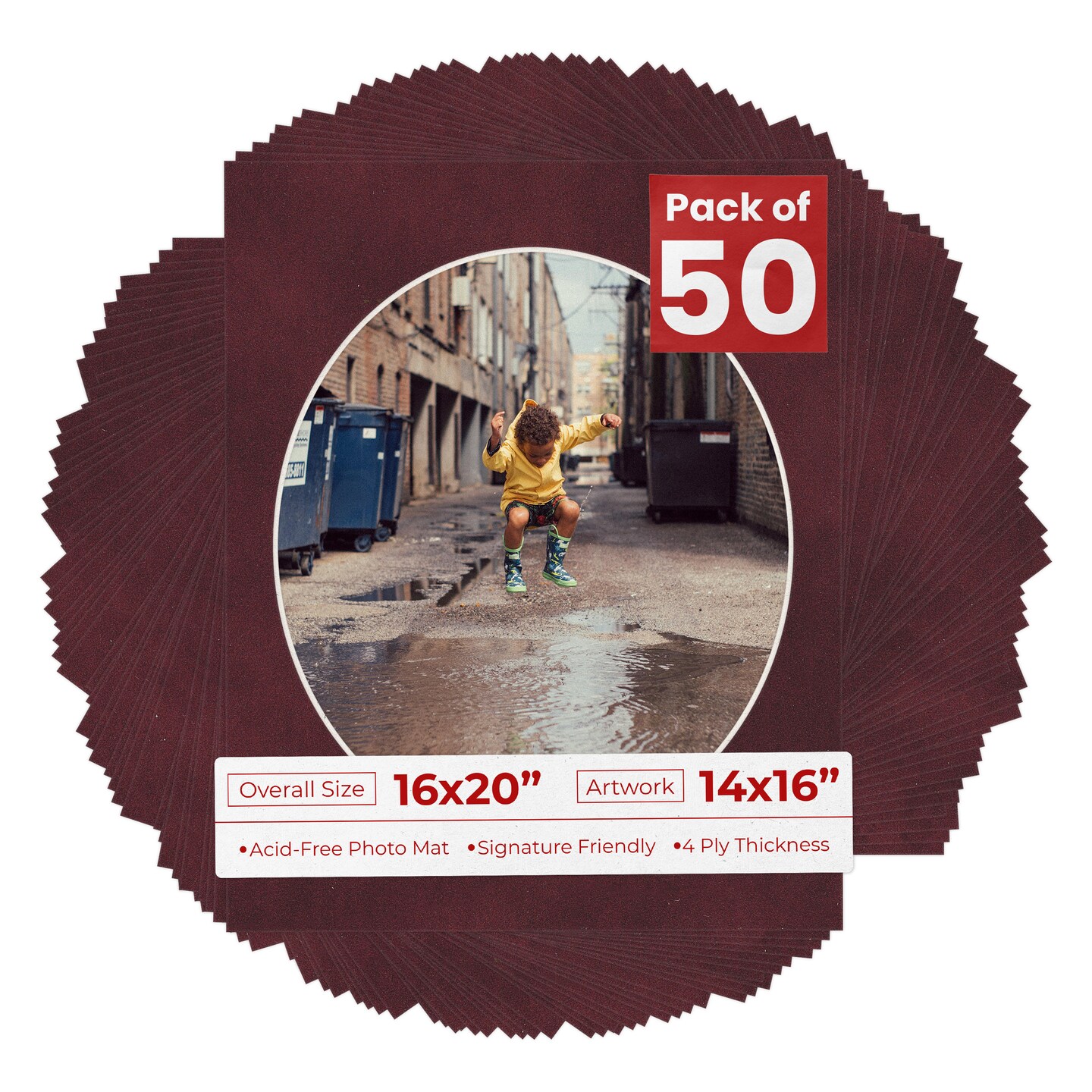 Dark Red Suede Mat Board for 16x20 Frames - Oval Opening for 14x16 Photos