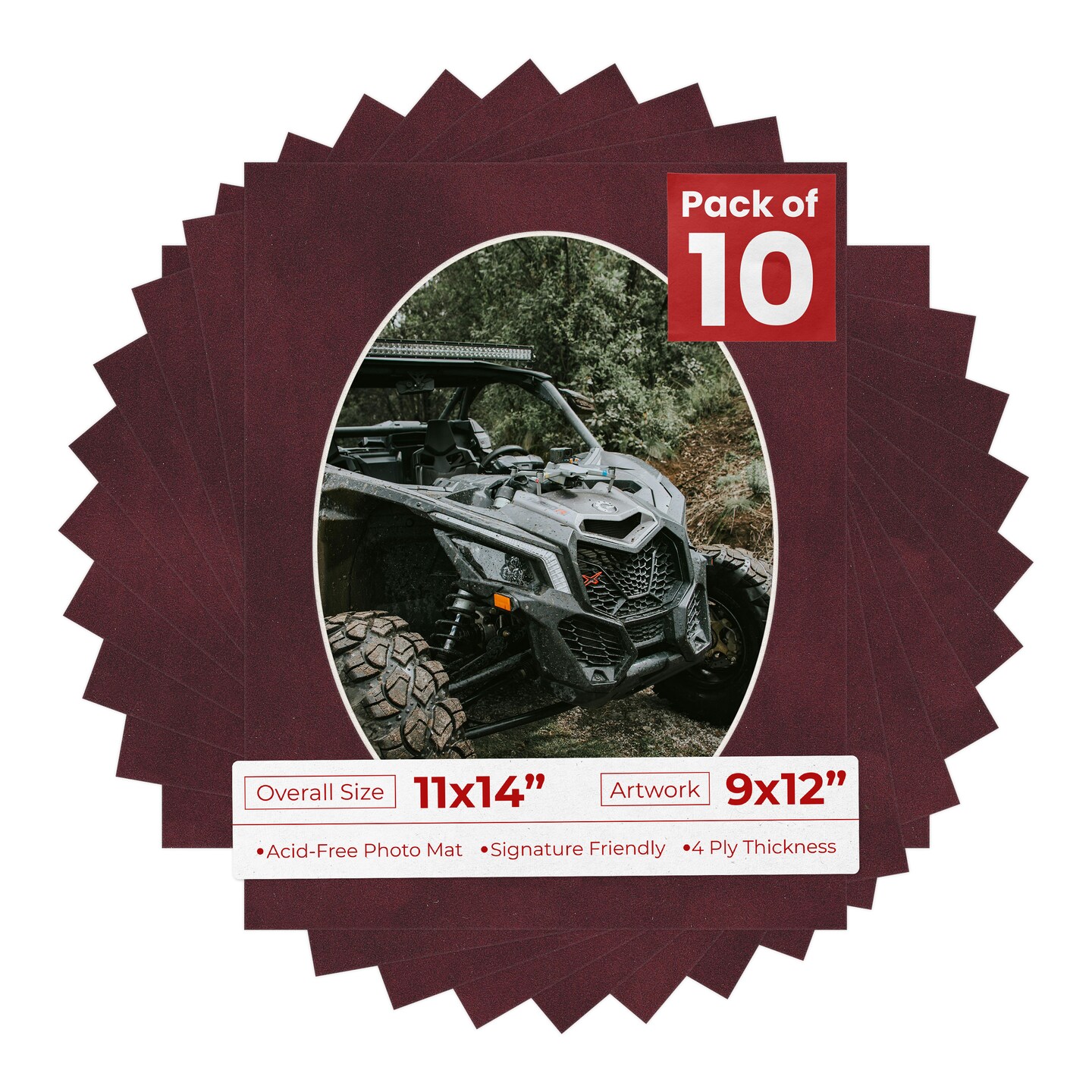 Dark Red Suede Mat Board for 11x14 Frames - Oval Opening for 9x12 Photos