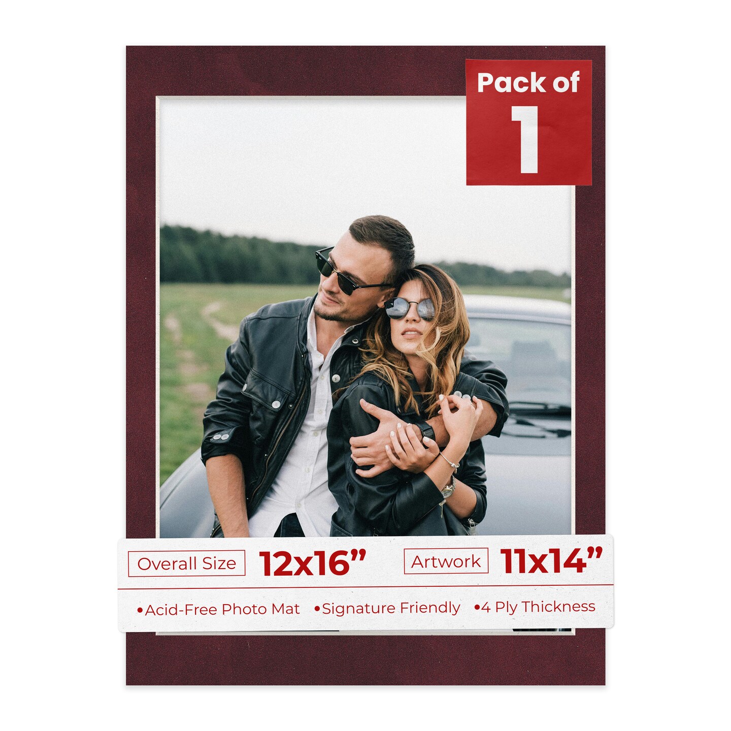 Dark Red Suede Mat Board for 12x16 Frames - Fits 11x14 Photos