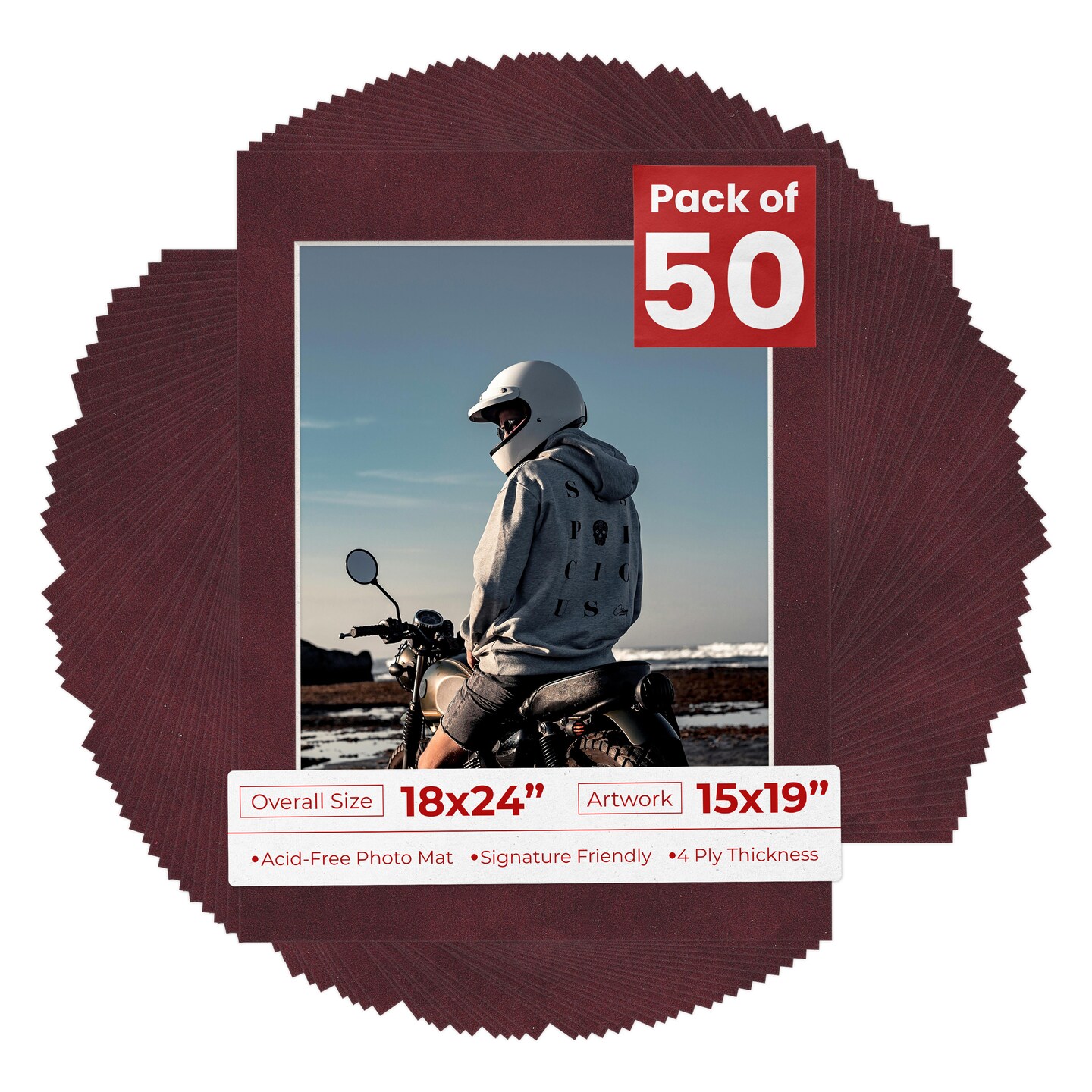 Dark Red Suede Mat Board for 18x24 Frames - Fits 15x19 Photos