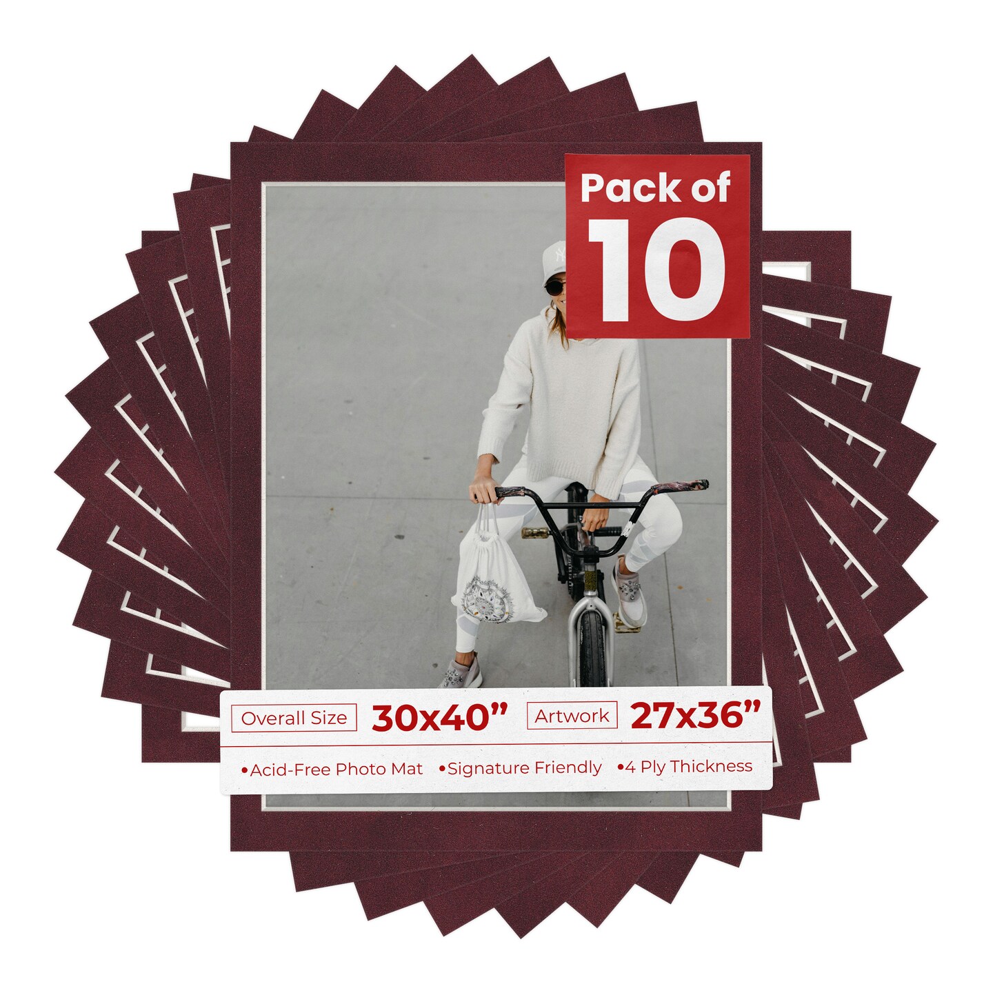 Dark Red Suede Mat Board for 30x40 Frames - Fits 27x36 Photos