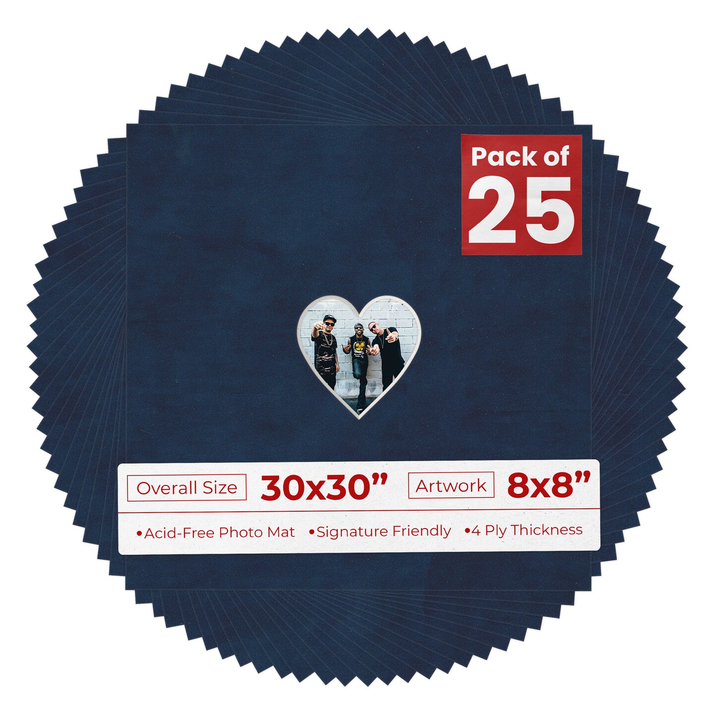 Navy Suede Mat Board for 30x30 Frames - Heart Opening for 8x8 Photos