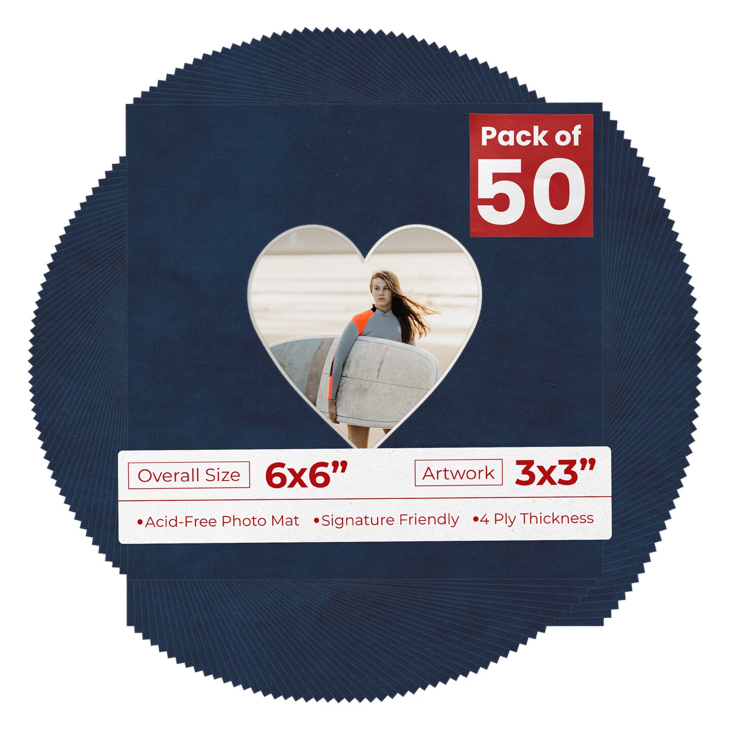Navy Suede Mat Board for 6x6 Frames - Heart Opening for 3x3 Photos