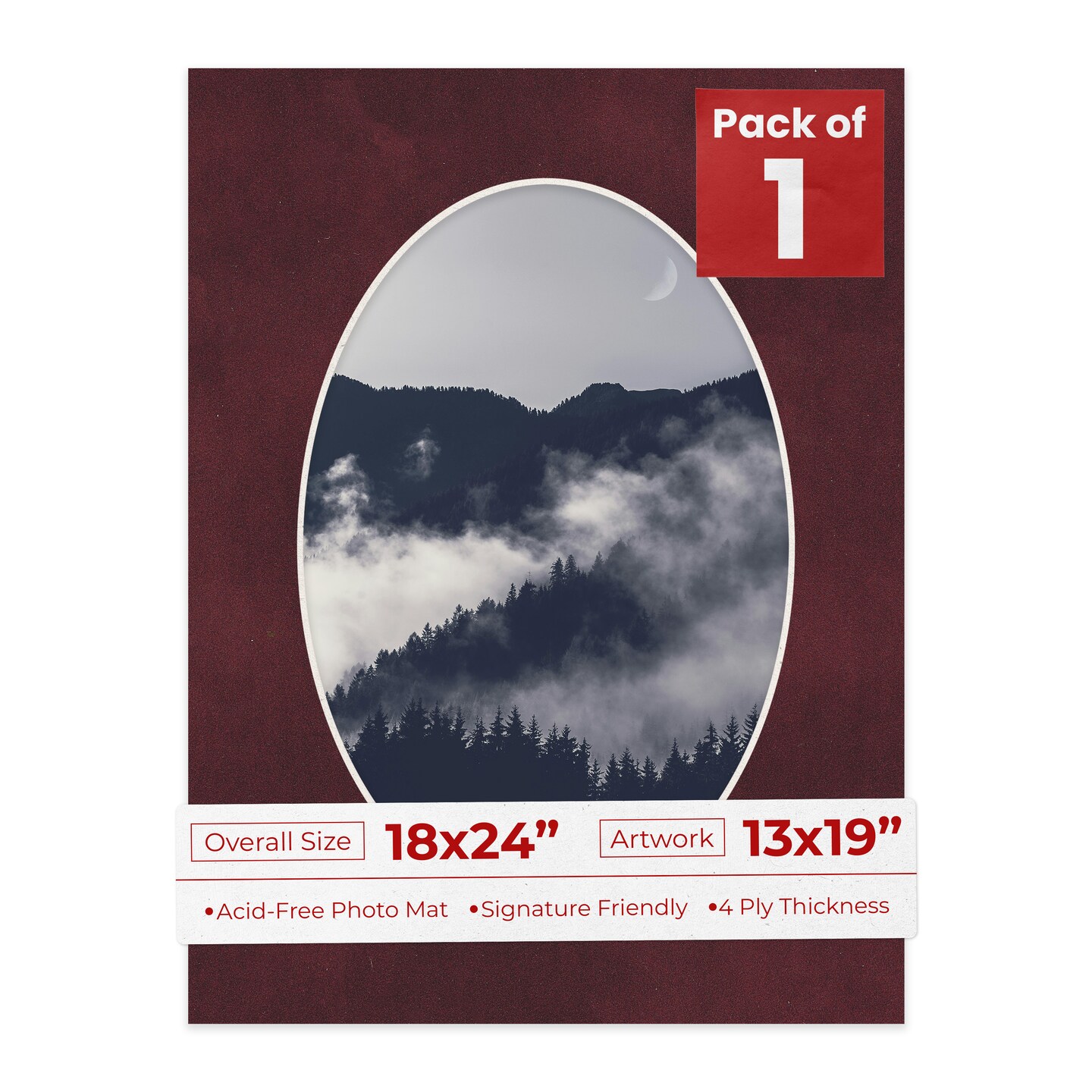 Dark Red Suede Mat Board for 18x24 Frames - Oval Opening for 13x19 Photos