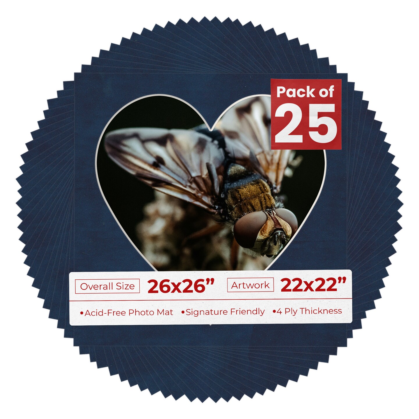 Navy Suede Mat Board for 26x26 Frames - Heart Opening for 22x22 Photos