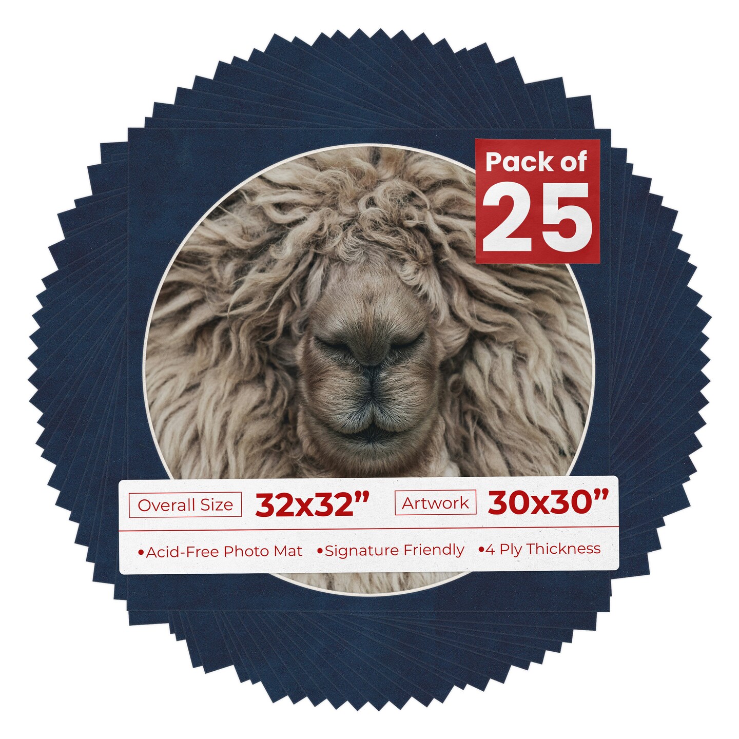 Navy Suede Mat Board for 32x32 Frames - Circle Opening for 30x30 Photos