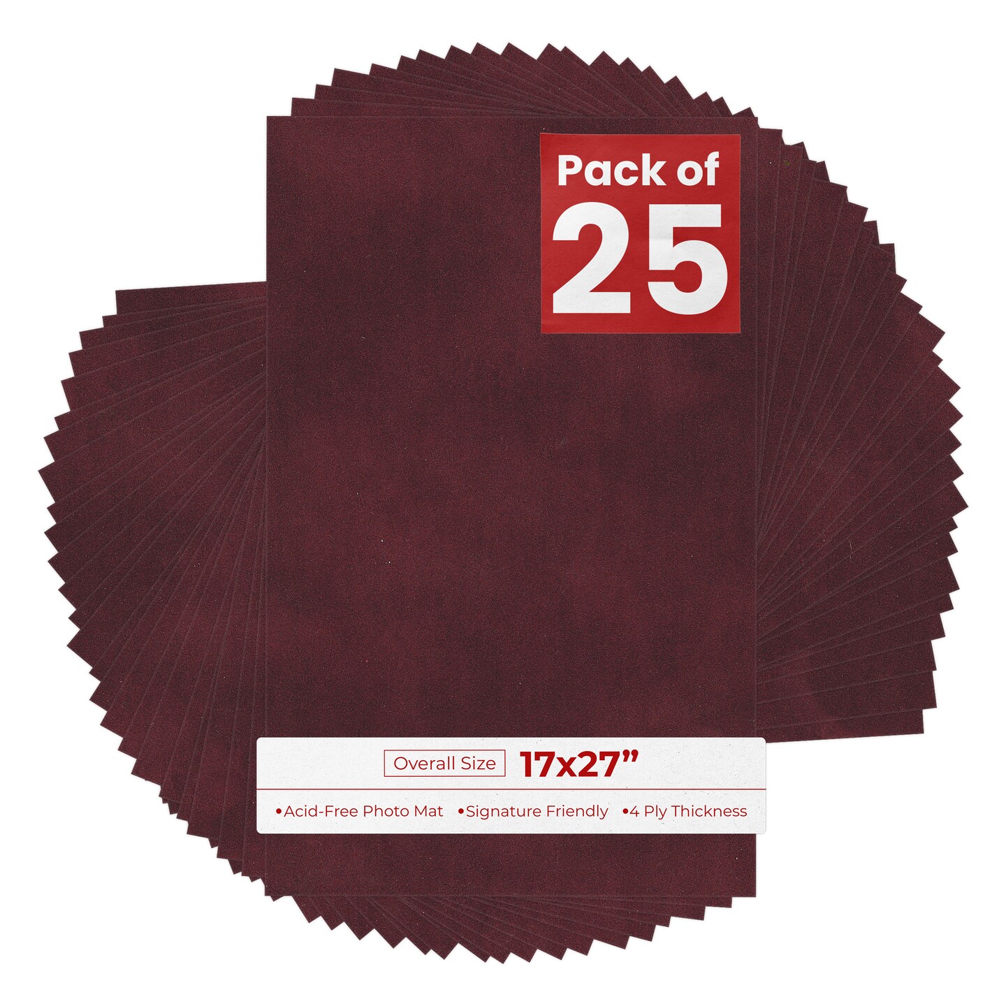 Dark Red Suede 17x27 Uncut Mat Board - Blank Sheets, No Opening